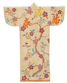 Kosode (Small-sleeved Kimono) with Blooming Cherry Tree and Characters