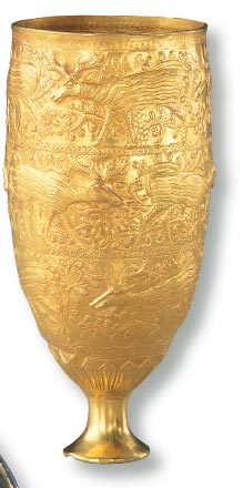 Cup on Small Foot with Horned Animals and Trees