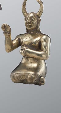 Kneeling Spirit with Horns (below) 
Electrum
Southeast Iran, late 3000 BC–early 2000 BC