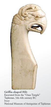 Griffin-shaped Hilt 
Excavated from the “Oxus Temple”
Tajikistan, 5th–4th century BC
Ivory
National Museum of Antiquities of Tajikistan