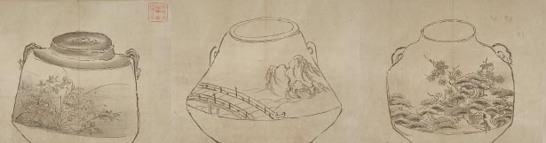 Underdrawings of Tea Kettles
Attributed to Tosa Mitsunobu (d. 1525)
Edo period (1600–1868)
Tokyo University of the Arts, University Library