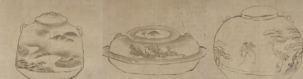 Underdrawings of Tea Kettles
Attributed to Tosa Mitsunobu (d. 1525)
Edo period (1600–1868)
Tokyo University of the Arts, University Library