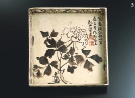 3. Square Dish with Peony Design Painting by Kōrin