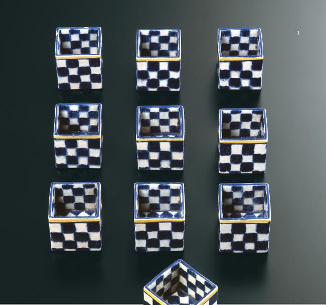 1. Sake Cups with Dutch Pottery Style with Ichimatsu Checkerboard  Design