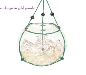 Goldfish bowl with wave design in gold powder