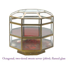 Octagonal, two-tiered sweets server (jikirō), flamed glass