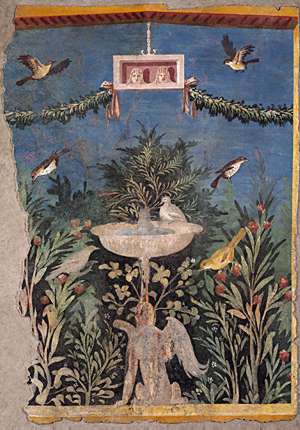 Fresque en trois panneaux reprsentant un jardin